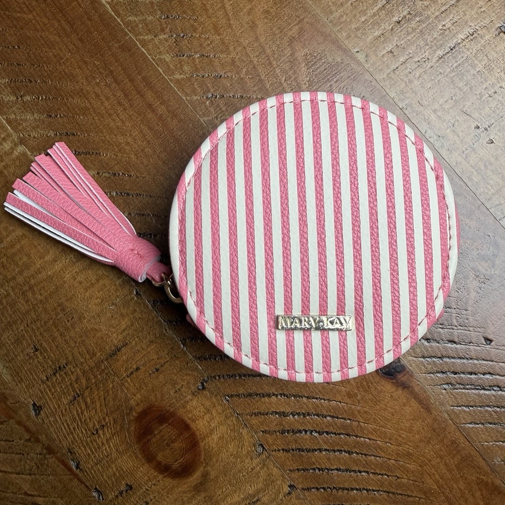 Mary Kay Pink & White Stripes Circle Makeup Pouch Coin Purse